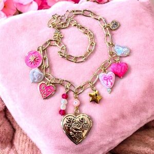 Pink and gold charm necklace Girly and Cute Coquette girl aesthetics Adorable